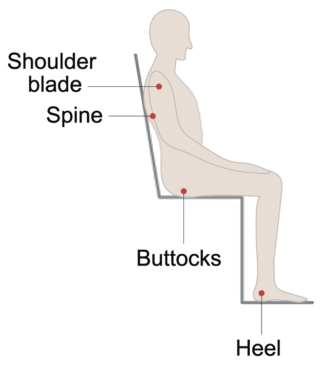 Areas to check for pressure sores after sitting.